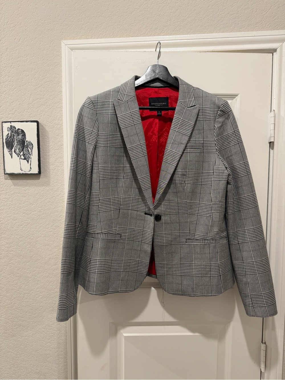 Banana Republic Grey Plaid Blazer with Red Lining